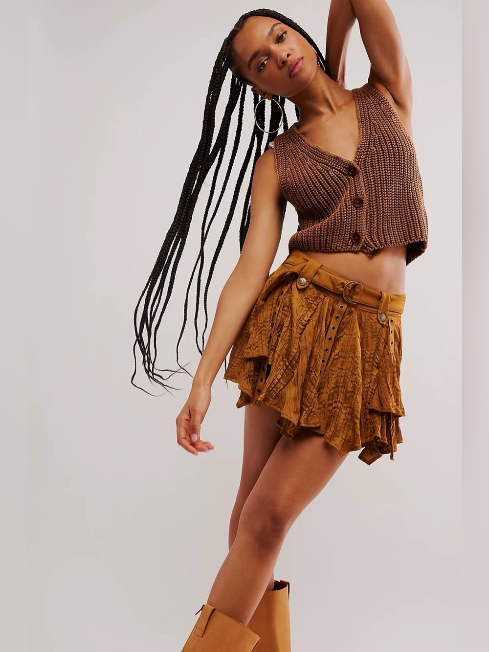 Free People Rue Mini Skirt In Golden Brown Size XS